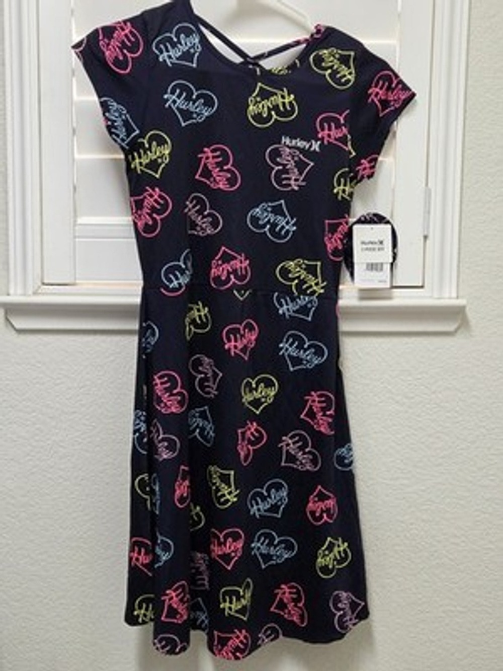 Hurley Girls Heart Logo Dress & Scrunchie 2 Pc Set Youth Large 12-13 Years Black
